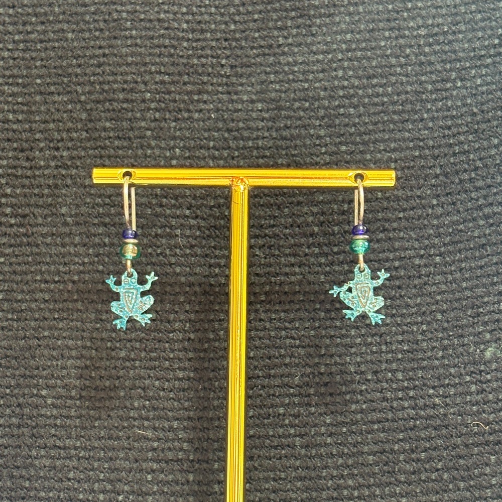 Iridescent Metal Frog Earrings